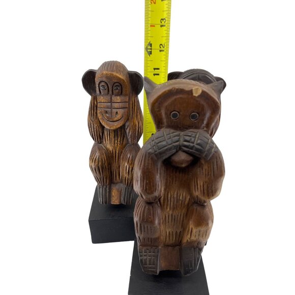 HD Wise Monkeys, 11” on Base Carved Wood Hear No Evil See No Evil Speak No Evil - Picture 12 of 12